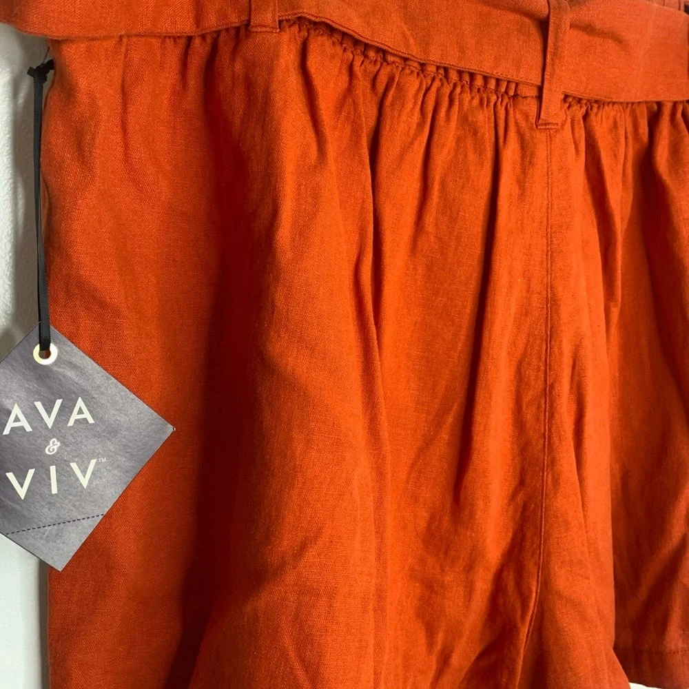 AVA & VIV SIZE 1X NEW LINEN BLEND SHORTS ORANGE RUST BELTED